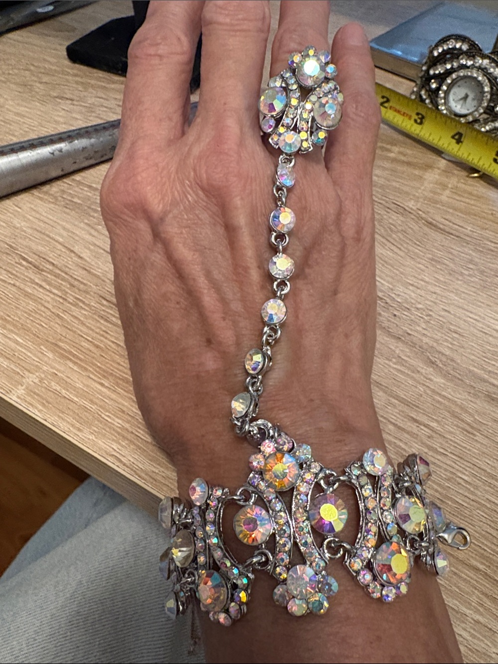 Gorgeous, borealis, Crystal, slave bracelet, silver tone